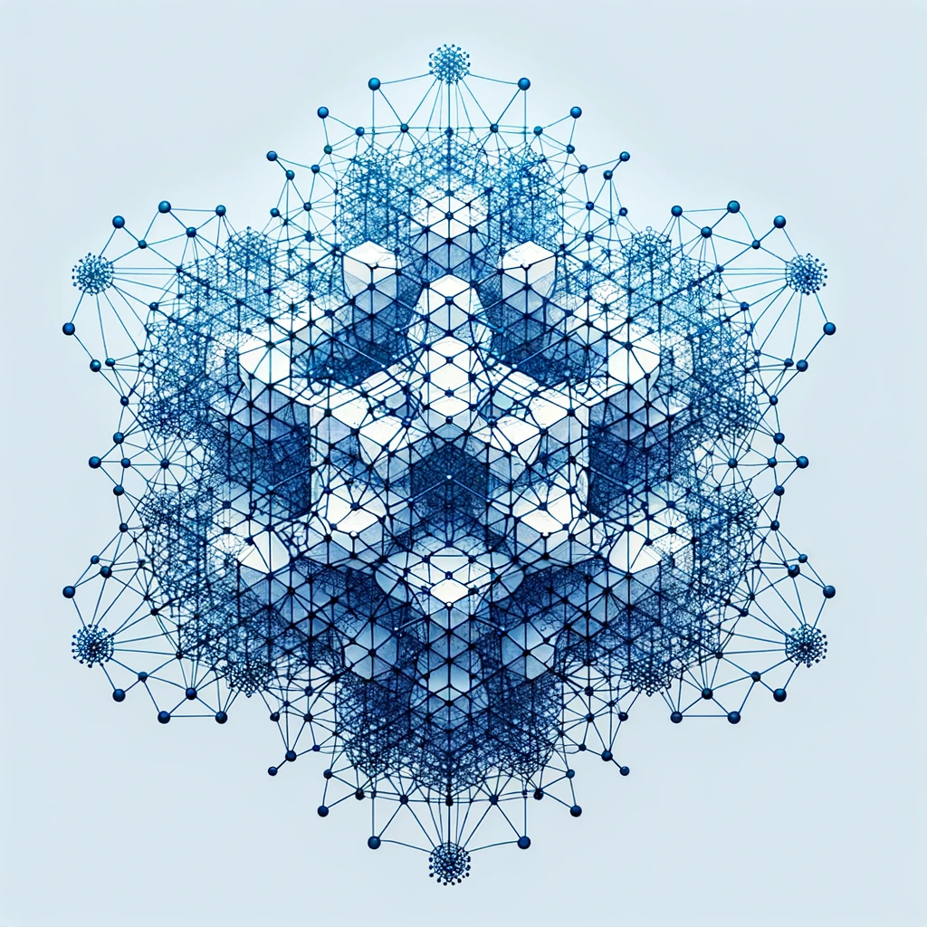 "A NixOS snowflake mesh of nodes. (DALL-E)"